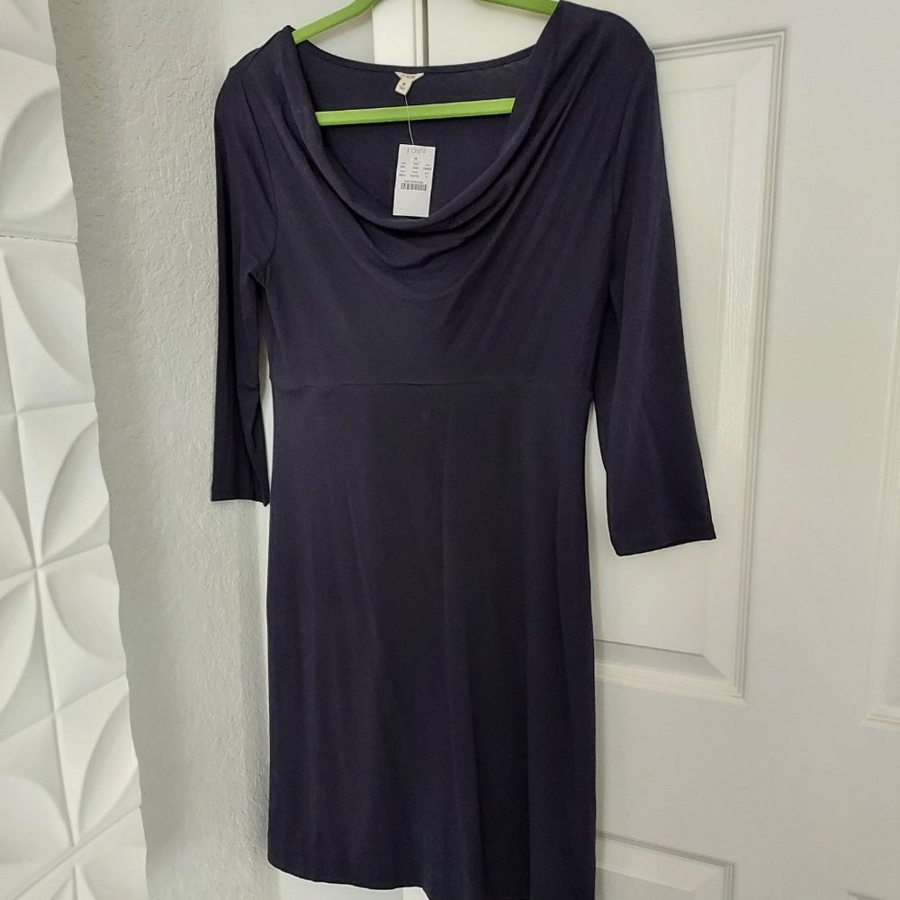 NWT J. Crew navy drape neck dress, XS